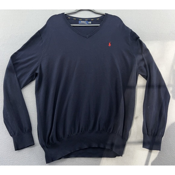 Polo Ralph Lauren Sweater Sz XXL V Neck Cotton Navy Blue - Picture 1 of 10